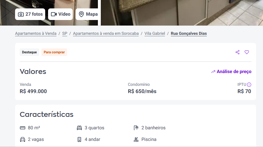 Anúncio concorrente de apartamento